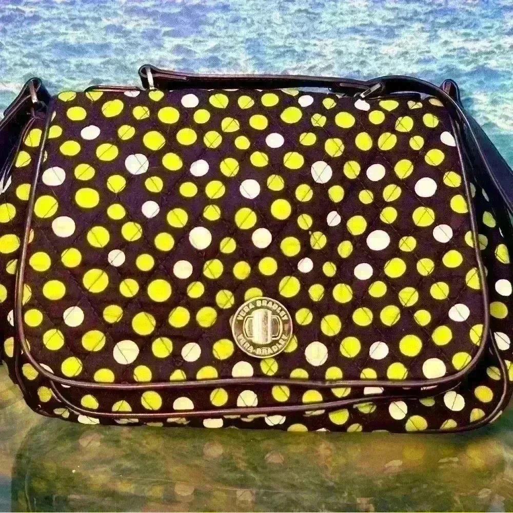 Vera Bradley Navy Blue Green Lucky Dots Turnlock Flap Crossbody Shoulder Bag
